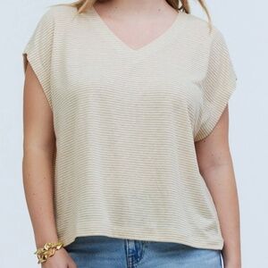 Madewell Relaxed V-Neck T-Shirt – Striped Beige & Off-White (XL)